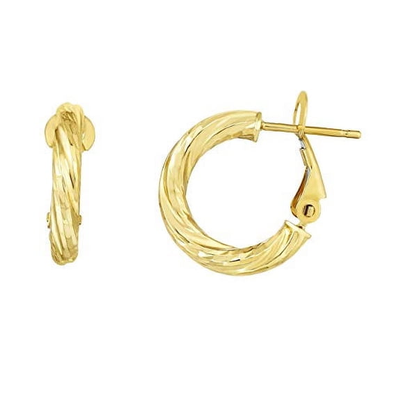 JewelStop 14K Yellow Gold 3x16.5x16.5mm Diamond-Cut Hoop Earrings with Snap Clasp