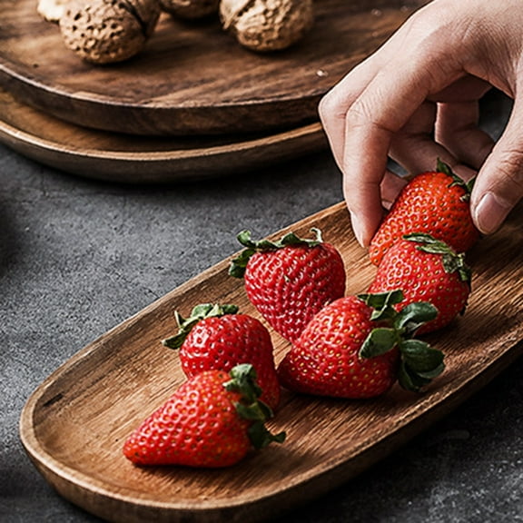 Travelwant Mini Serving Tray for Jewellery Key Coin Oval Wood Natural Dessert Cup Tray, Small Wooden Cheese Plate, Tableware Decorative Tray