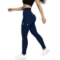 thumbnail image 2 of Women Solid Denim Yoga Pants High Waist Butt Lifting High Stretch Slim Fit Workout Sports Active Pants Dark Blue M, 2 of 8