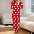 thumbnail image 2 of FRSASU Womens Fleece Onesies Pajamas Jumpsuit Love Heart Printed Warm Romper Sleepwear One Piece Zipper Hooded Playsuit Loungewear Red, 2 of 5