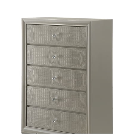 JERFIT 5-Drawer Chest Dresser with Faux Crystal Knobs Modern Champagne Crocodile Embossed Bedroom Storage Furniture Solid Wood Construction