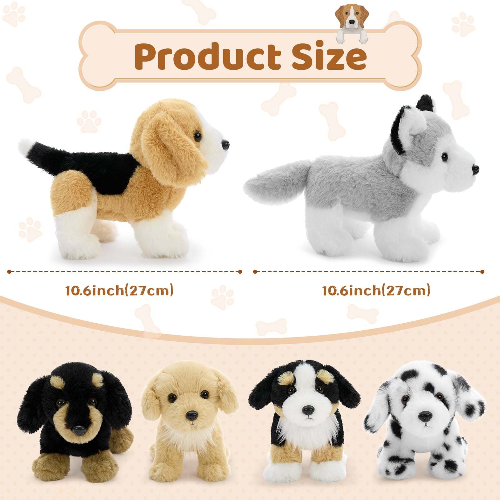 MorisMos 6 Pcs Bulk Stuffed Animals, Fluffy Assorted Stuffed Puppy Plush Toys
