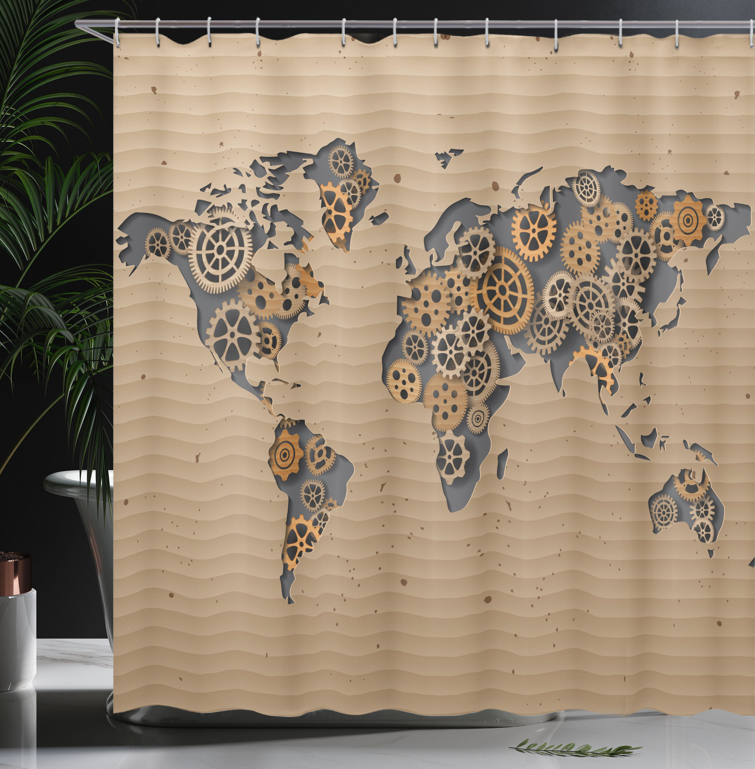 Ambesonne Modern Shower Curtain, Old Hipster World Map, 69"Wx84"L, Grey and Brown - image 4 of 5
