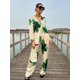 thumbnail image 2 of HH TRAF Trajes de verano para mujer, moda, estampado, cuello vuelto, mangas largas, camisas de un solo pecho, pantalones con cordones y cintura elástica para mujer, 2 of 5