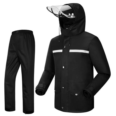iCreek Rain Suit Jacket & Trouser Suit Raincoat for Men & Women Outdoor All-Sport Waterproof Breathable Anti-storm (XXL,Black)