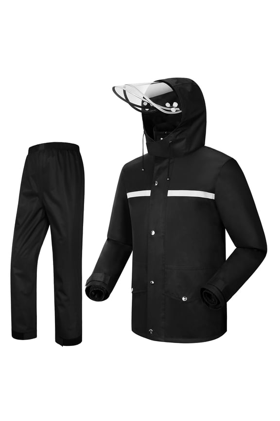 Rain Suit Jacket & Trouser Suit Raincoat for Men & Women Outdoor All-Sport Waterproof Breathable Anti-storm (M,Black)