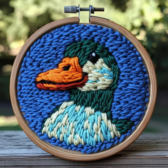 DIY Punch Needle Kits for Beginners Mallard with Hoop Punch Needle Starter Craft Embroidery Set Easy for Adults and Children Festival Gift and Decoration 20x20cm-9