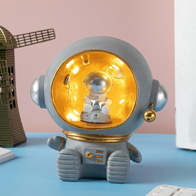 Estatua creativa de , luz nocturna, modelo de personaje bonito, adornos de caja de dinero, regalos para niños y niñas, decoración de escrito gris plata Macarena Estatua de astronauta de resina
