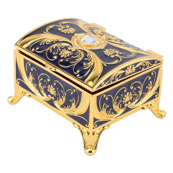 Riousery Vintage Metal Jewelry Box Women Rectangular Trinket Organizer Gold Blue 3.1in/8cm