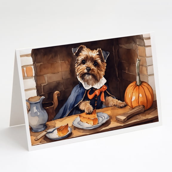 Border Terrier Fall Kitchen Pumpkins Greeting Cards and Envelopes Pack of 8 7 in x 5 in