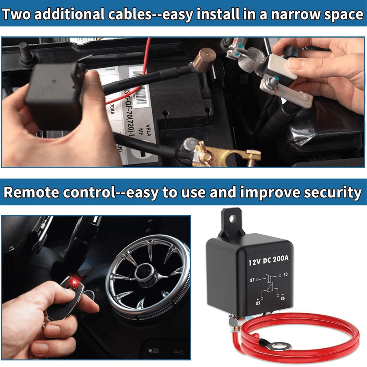 Remote Battery Disconnect Switch 200A 12V Top Post Negative Battery Shut Switch for Car RV Truck Vehicle,Battery