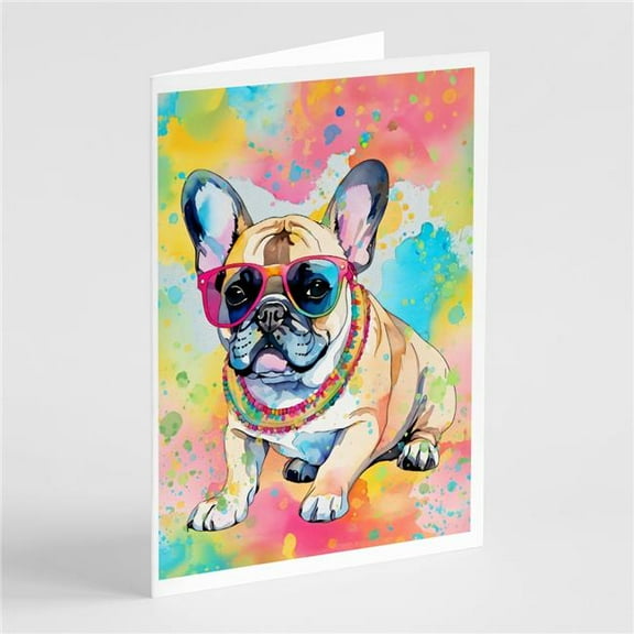 French Bulldog Hippie Dawg Greeting Cards Pack of 8 7 in x 5 in