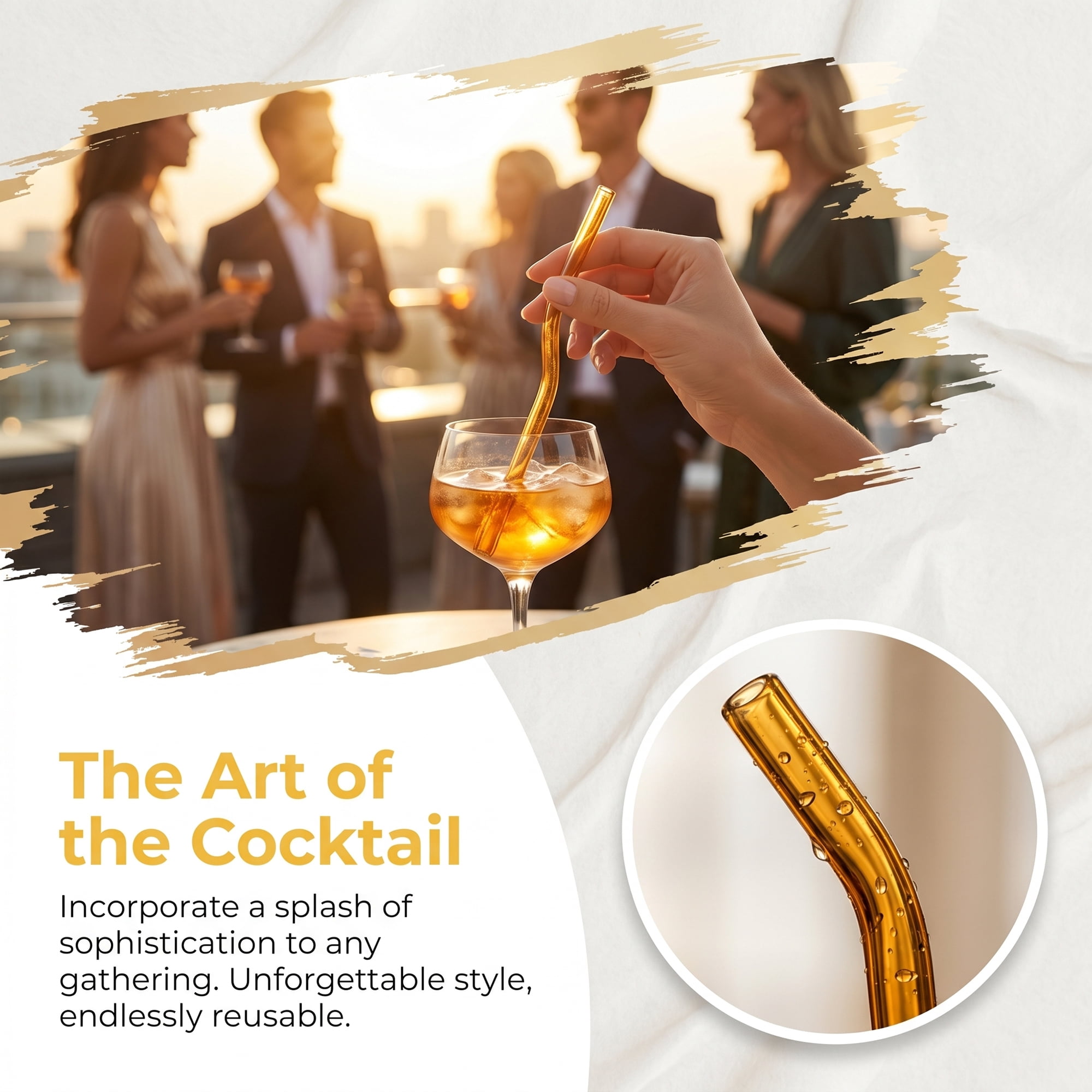 Unique Bargains 10Pcs Reusable Glass Dishwasher Safe Straws Gold