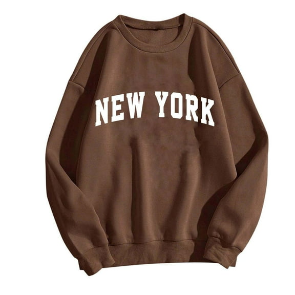 zhmrfg Womens New York Letter Print Sweatshirt Tops Crewneck Long Sleeve Casual Loose Fit Graphic Pullover Shirt Comfy Fall Fashion Outfits Clothes 2024