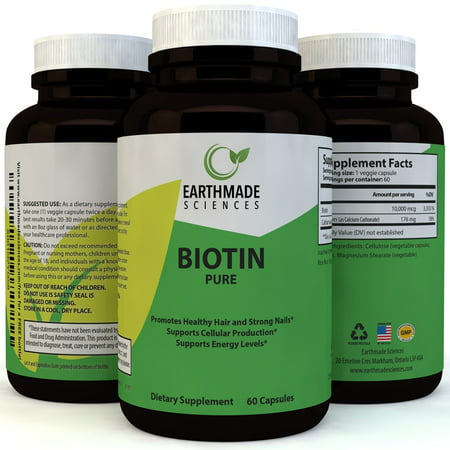 Biotin Supplement for Hair Growth - Stop Hair Fall Loss and Thinning with Natural Biotin Capsules - Healthy Skin Nails and Digestion Support - Pure Vitamin B7 for Men & Women by Earthmade (Best Vitamins For Women's Hair Loss)