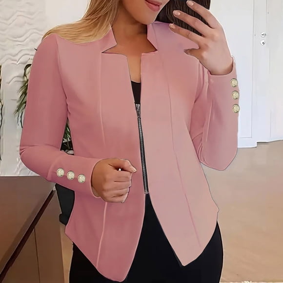 Hamky Blazers for Women Suit Jacket Women's Autumn Solid Color Zippered Cuffs Button Suit Jacket Women Blazer Fall Outfits PK2 5XL
