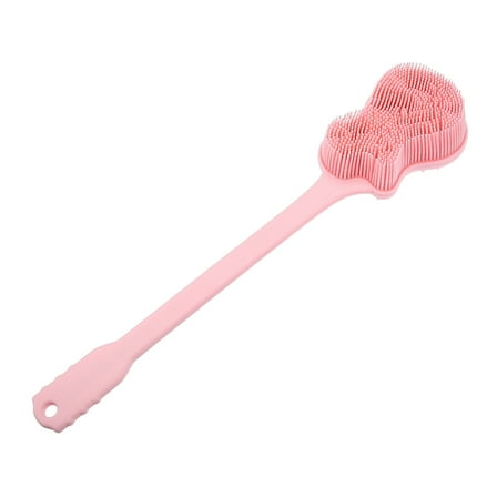 Unique Bargains Back Scrubber Body Brush with Long Handle for Exfoliating Silicone Pink