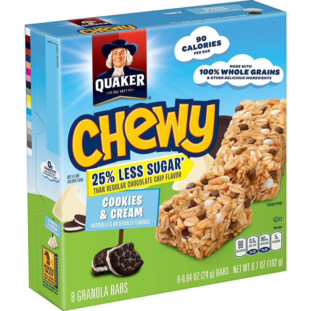 Quaker Chewy 25% Less Sugar Cookies & Cream Granola Bars 8-0.84 Oz ...