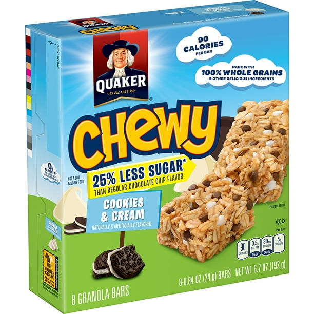 Quaker Chewy 25 Less Sugar Cookies & Cream Granola Bars 80.84 oz. Bars