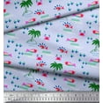 thumbnail image 2 of Soimoi Blue polyester Crepe Fabric Palm Tree,Crab & Fish Ocean Printed Fabric 1 Yard 52 Inch Wide, 2 of 3