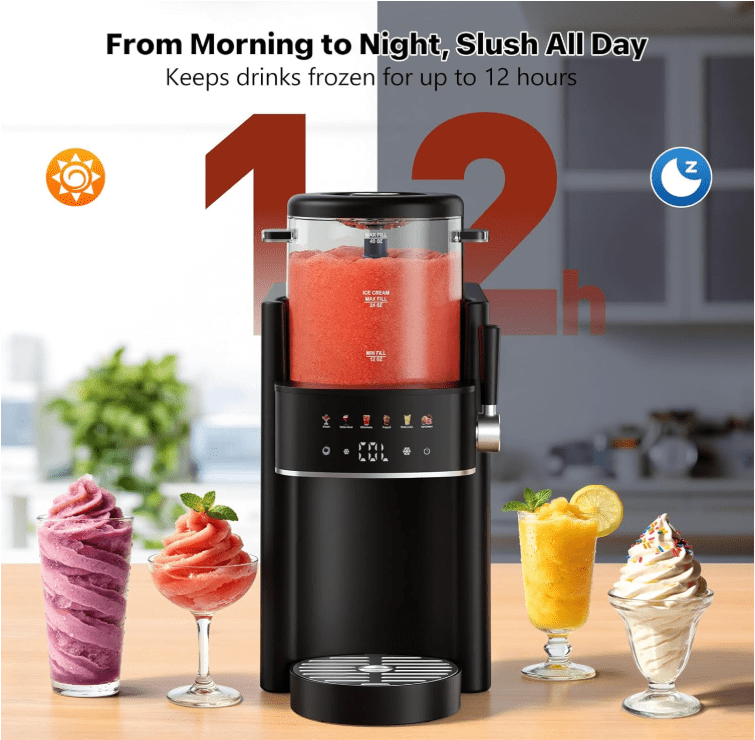 LWQ Slushie Machine, Ice Cream Maker, Slushy Machine for Home and Families, No ice needed with Rapid Chill & Temperature Control, Multi-function for Margarita, Frappé, Easy to Clean (Black)