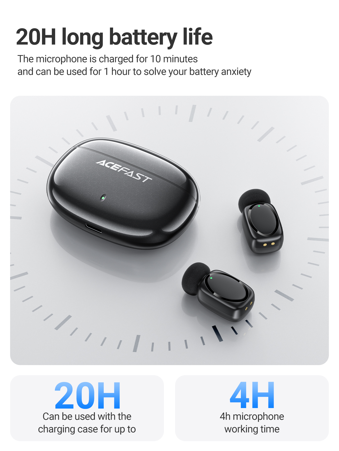 ACEFAST Mini Dual Wireless Lavalier Mics, 4H Single/20H with Case, Deep Noise Cancellation, Ideal for Podcasting/Live Streaming/Meetings