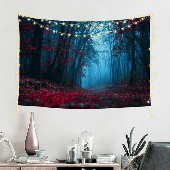 FCXZI   Mysterious Foggy Forest Backdrops for Photography Dark Horror Park Red Leaves Forest of Strangers Background Halloween Night Vampire Witch Wizard Horror Party Decor Photo Props 60*40in