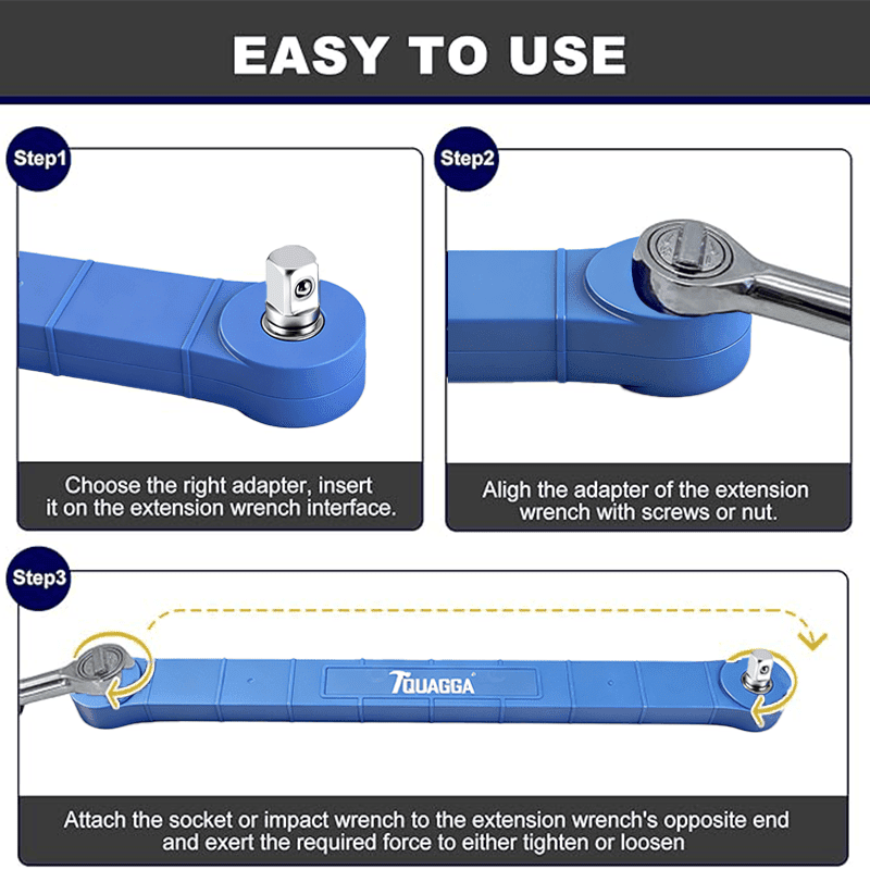 Impact Ready Offset Extension Wrench Set for Tight Spaces, Universal Reach Extension Tool with 1/2", 3/8" & 1/4" Square Drive Adapters, Zero-Degree Swing Design for Auto Repair & Home Maintenance