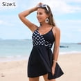 thumbnail image 2 of Traje de baño con escote en V dividido para mujer, traje de baño con falda fruncida, traje de baño retro, traje de baño con lunares blancos, 2 of 6