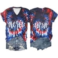 thumbnail image 4 of Rggeeun Womens Tees Red White And Blue Gradient Style Celebrate America'S 250Th Anniversary Short Sleeve V Neck For 4Th Of July Outdoor Picnics Nautical Style Tops,Blue,S, 4 of 5