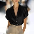 thumbnail image 2 of ZHYou Womens Luxe Satin Blouses Deep V-Neck Short Sleeve Wrinkle-Resistant Suit Shirts,Black,L, 2 of 9