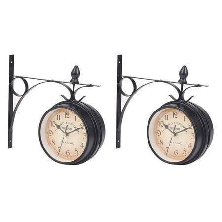 2X European-Style Double-Sided Wall Clock Classic Clocks Monochrome,2 * European-style Double-sided Wall Clock,Photo Color