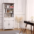 thumbnail image 6 of HELLONE 6 Tier Farmhouse Bookshelf with Doors, Floor Standing Storage Cabinet, 1 Drawer & Adjustable Shelves, Versatile Use for Kitchen, Living Room, Bedroom, White, 6 of 7