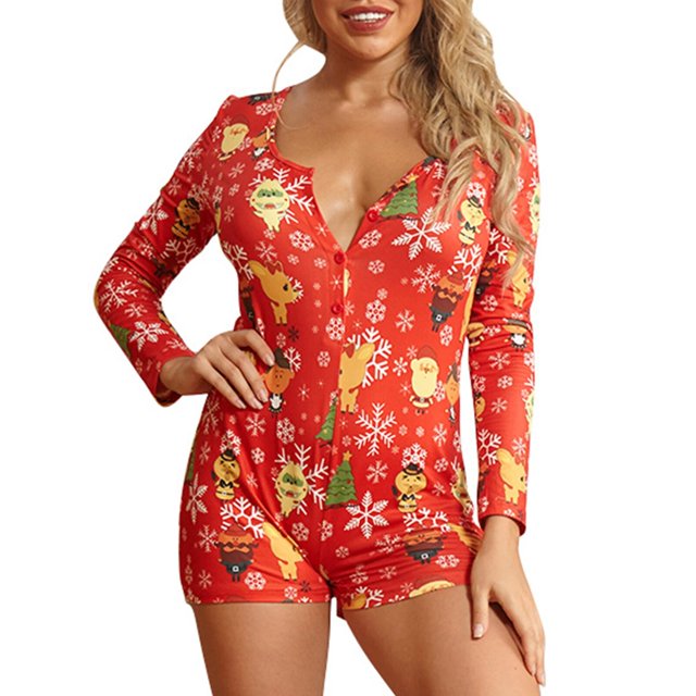 Mono Sexy ajustado para mujer, pijama de talla grande con estampado navideño, chándal de una pieza, ropa de dormir
