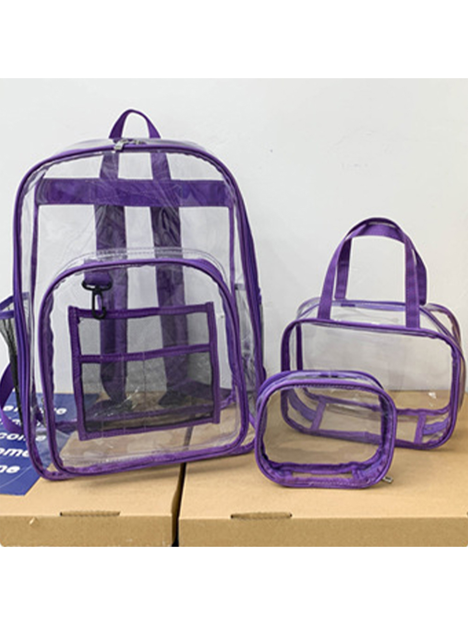 Sanviglor 3PCS Clear Backpack Heavy Duty Clear Bookbag Set Transparent