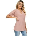 thumbnail image 3 of FJUCHAI Women Casual T-Shirts Cotton Bubble Sleeve Tees Tops Summer Short Sleeve V-Neck Tees Shirts, 3 of 9