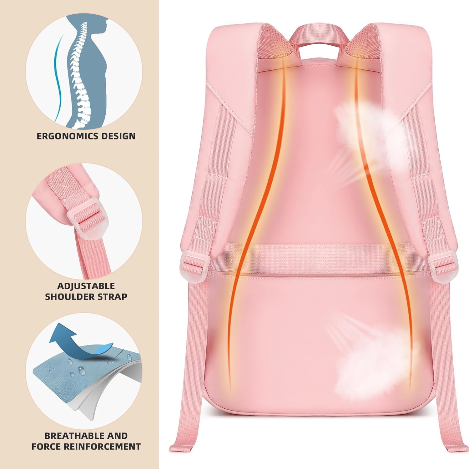 AO ALI VICTORY Backpack for Girls,School Backpacks for Teen,Cute College Bags for Women Students Large Bookbag 15.6 Inch Laptop Bag Back Pack Kids Kindergarten Elementary Casual Travel（PINK)