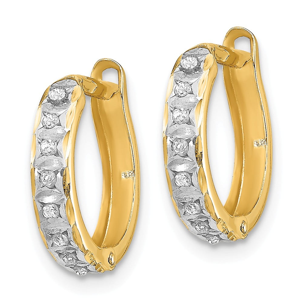 Real 14kt Yellow Gold Diamond Fascination Round Hinged Hoop Earrings; for Adults and Teens; for Women and Men
