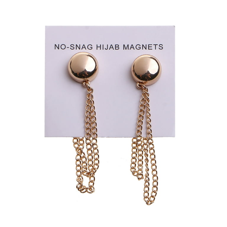 YEUHTLL 2Pcs Safe Hijab Brooch Strong Metal Plating Magnetic Hijab Clip  Luxury Accessory No Hole Pins Magnet Chain Brooches 