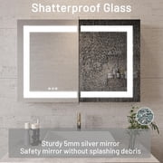 36x24 inch Bathroom Medicine Cabinet with Mirror, Wall Mounted Aluminium body Large Storage Vanity Mirror Cabinet, Anti-Fog Adjustable LED Lights