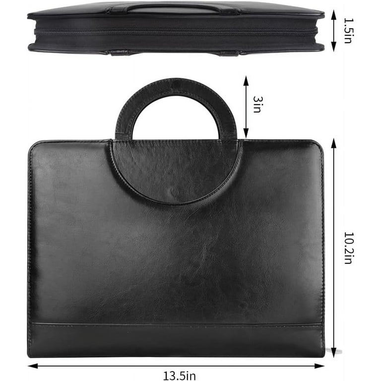 Portfolio Binder with Handle, Leather Portfolio with Zipper for