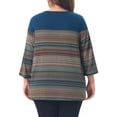 thumbnail image 4 of Agnes Orinda Womens Plus Size Blouses Color Block Striped Crew Neck 3/4 Sleeve Button Decor Patchwork Casual Tunic Tops 4X Blue, 4 of 7