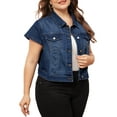 thumbnail image 4 of Agnes Orinda Plus Size Denim Vest Tops for Women Y2K Button Down Short Sleeve Streetwear Jean Jacket 3X Dark Blue, 4 of 6