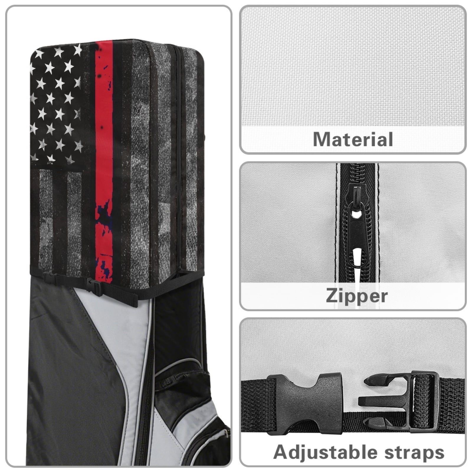Yuyamidu American Flag Golf Bag Cover Portable Golf Bag Rain Cover Red Line Golf Caddy Bags Covers Golf Gifts for Women Universal Golf Club Bag Accessories