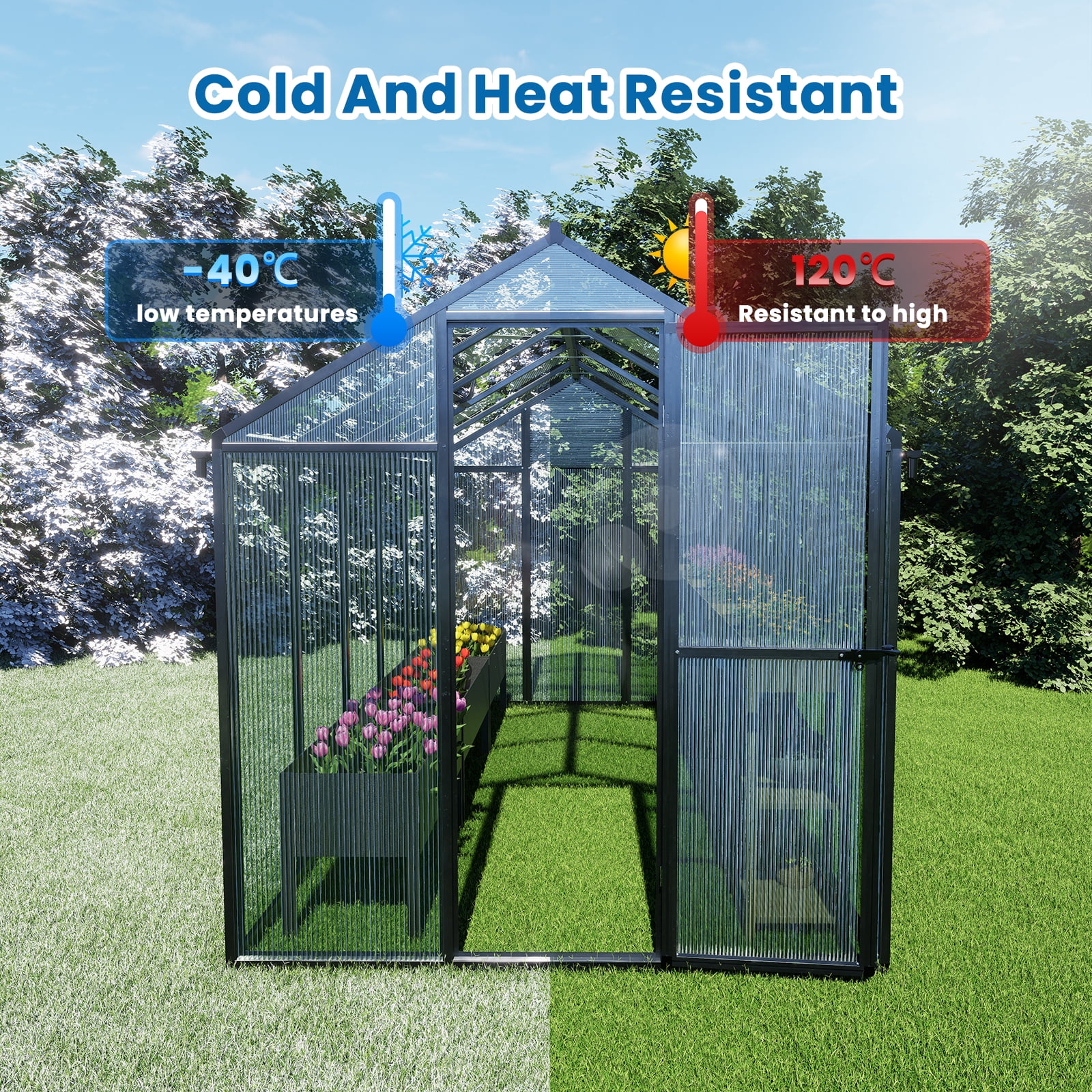 BPS 6Pcs 24"W x 48"L x 0.4" Polycarbonate Panels, Twin-Wall Reinforced Clear Sheets for Greenhouse