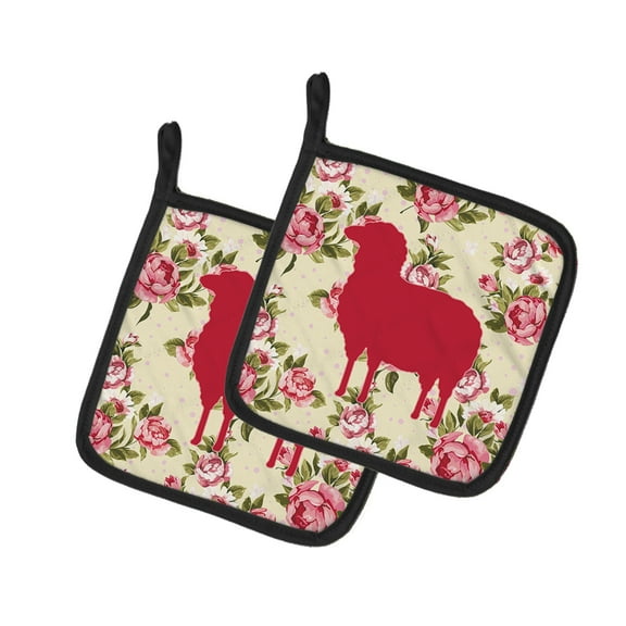 Caroline's Treasures BB1126-RS-YW-PTHD Sheep Shabby Chic Yellow Roses Pair of Pot Holders , 7.5HX7.5W, multicolor