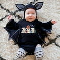 thumbnail image 2 of Baby Bat Halloween Romper, Long Sleeve Hooded Onesie with Hat, 2 of 8