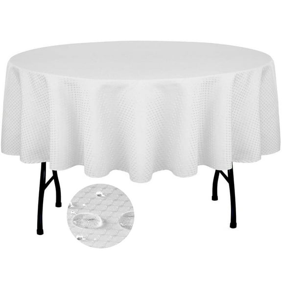 Tektrum 70 inch Round Elegant Waffle Weave Check Jacquard Tablecloth Table Cover - Waterproof/Stain Resistant/Spill Proof/Wrinkle Free - Great for Dinner, Banquet, Parties (White)
