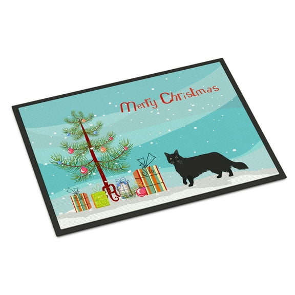 Black Chantilly Tiffany Cat Merry Christmas Door Mat