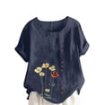 thumbnail image 2 of HongQid Womens Embroidered Tops Casual Summer Boho T Shirts Loose Fit Short Sleeve Linen Floral Blouses, 2 of 5